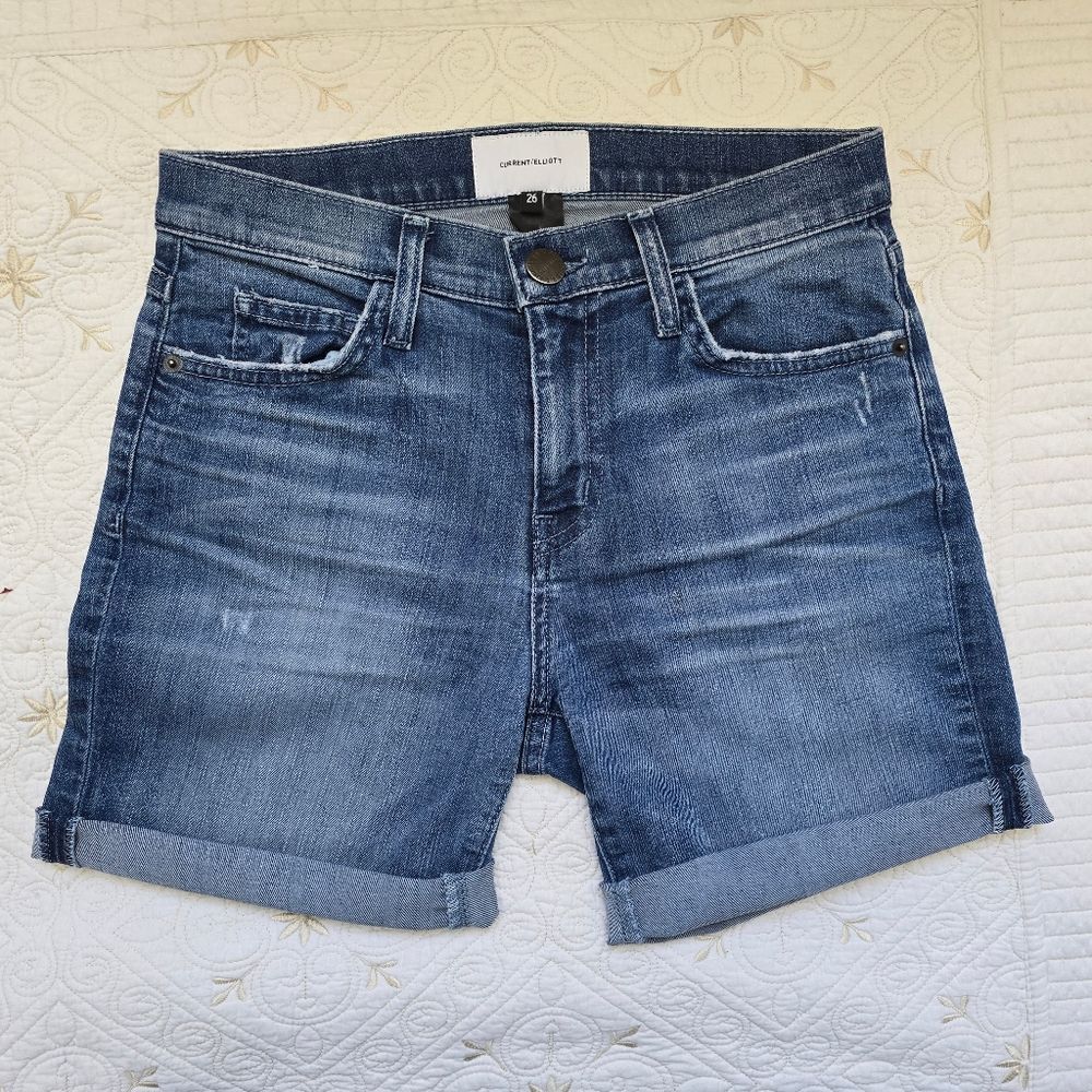 Current/Elliot Denim Shorts 26 Mid-Rise Raw Hem Whiskering Indie Sleaze Tumblr